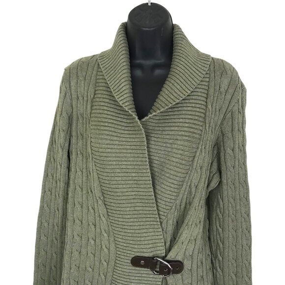 Lauren Ralph Lauren Green Cable Knit Sweater With Equestrian Like Buckle Size L - Picture 3 of 7